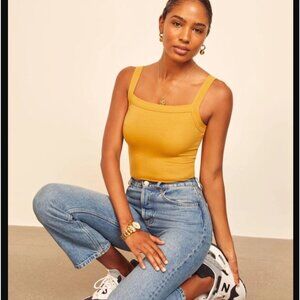 Reformation "Rochelle" Ribbed Tank Top - Ochre (Mustard) - Size S